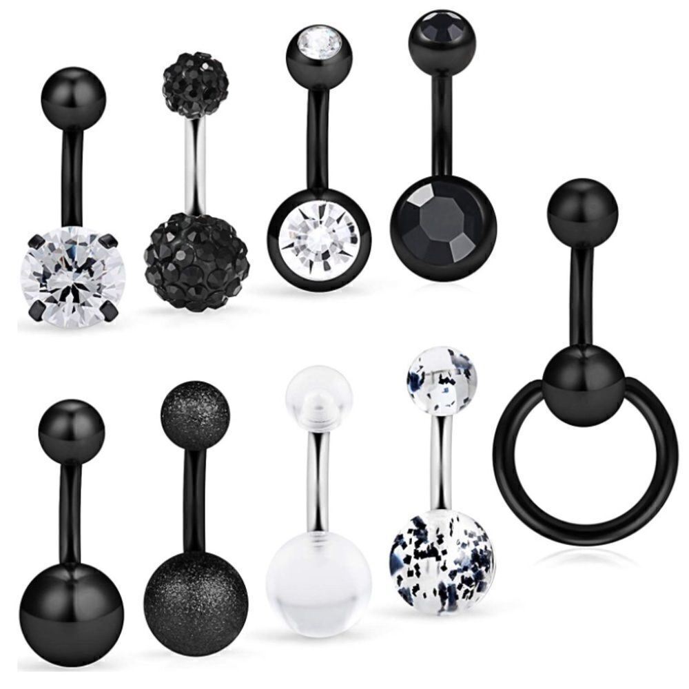 14G 6mm 316L and Cubic Zirconia Belly Rings - Set of 9